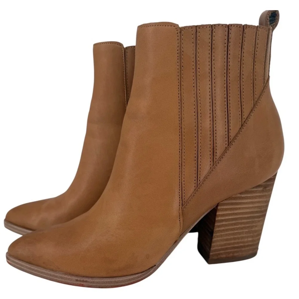 Marc Fisher Womens Alva Pointed Toe Leather Block Heel Ankle Boots Tan Size 7.5M